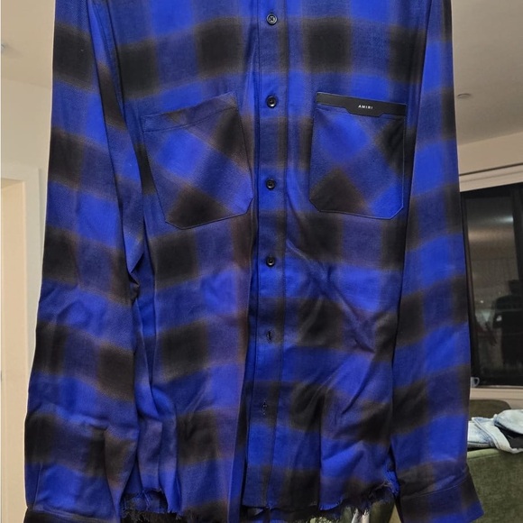 Blue and Black Plaid Men's AMIRI shirt.